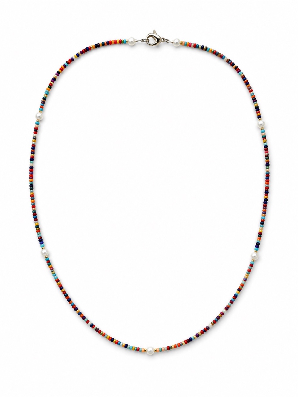 Multi-Color Seed Bead Necklace with Pearls - Women Jewelry